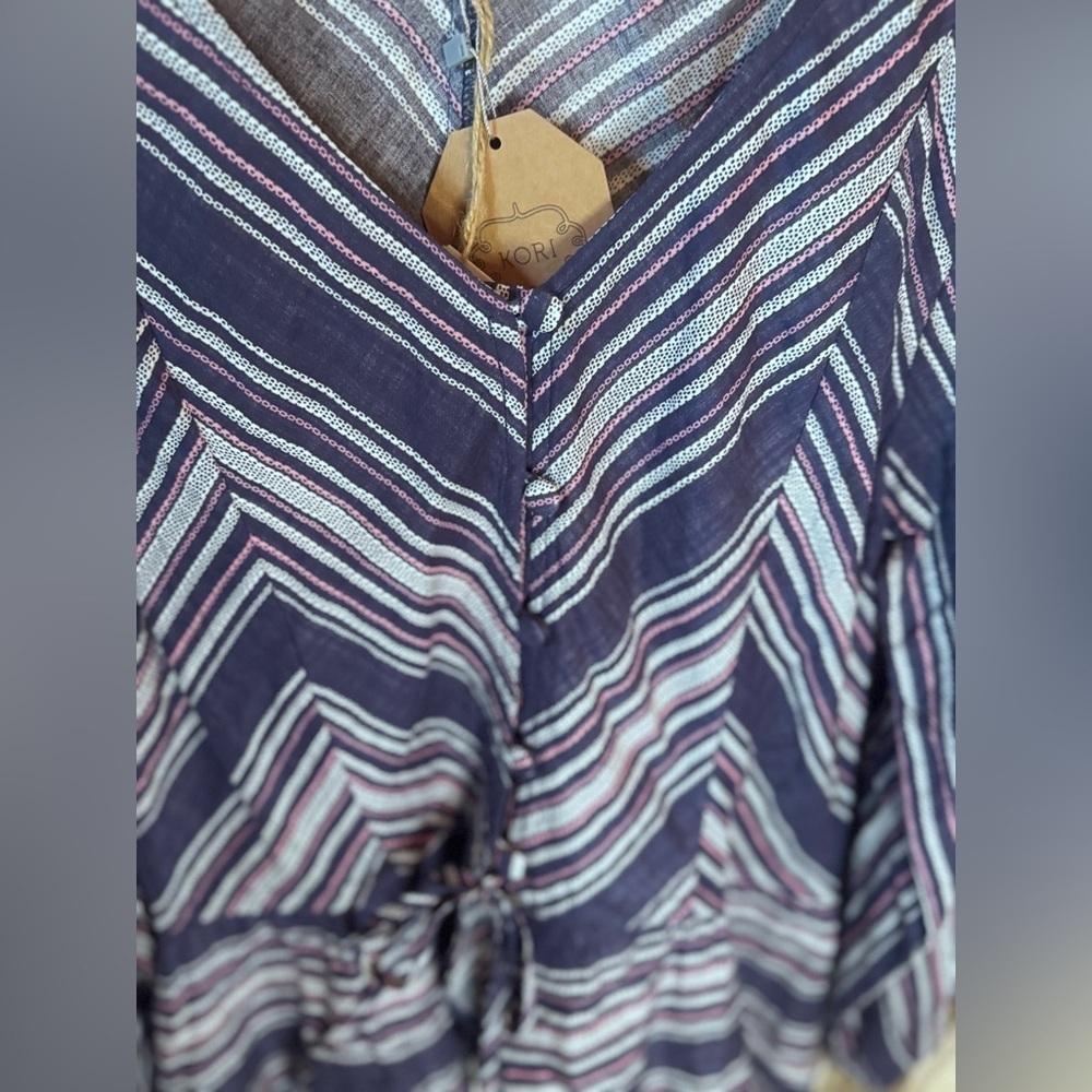 KORI Striped Button Up Peplum Blouse NWT Purple - Picture 5 of 10